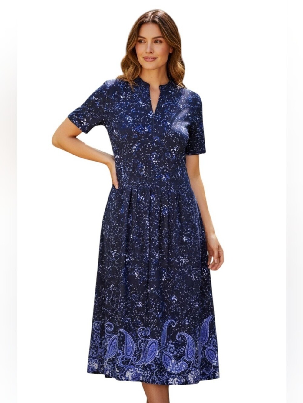 Vintage 90s J. G. Hook Midi Long Dress Blue Floral Paisley Pintuck Rayon Sz. M